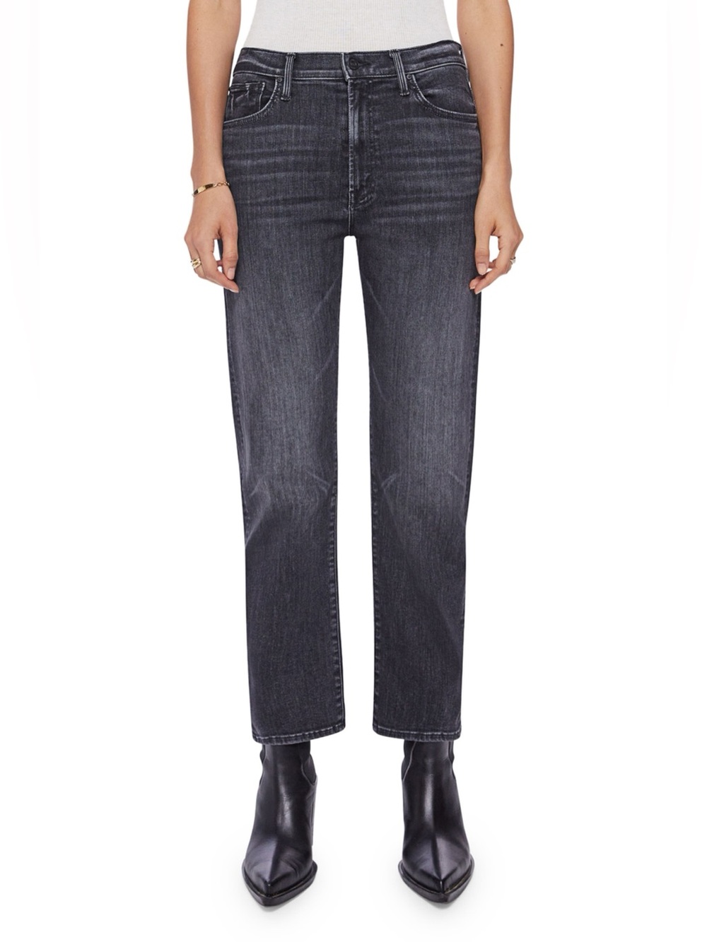 MOTHER The Ditcher Zip Ankle Straight Leg in  Wash Smocking